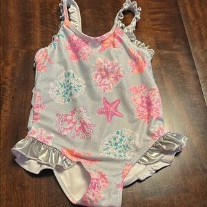 Nicole Miller Girls' Ruffled Swimsuit with Sea Life Print